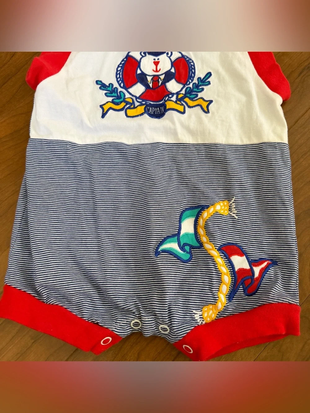 Vintage White Toddler Boys Embroidered Sailboat Nautical Romper Size 12 Months